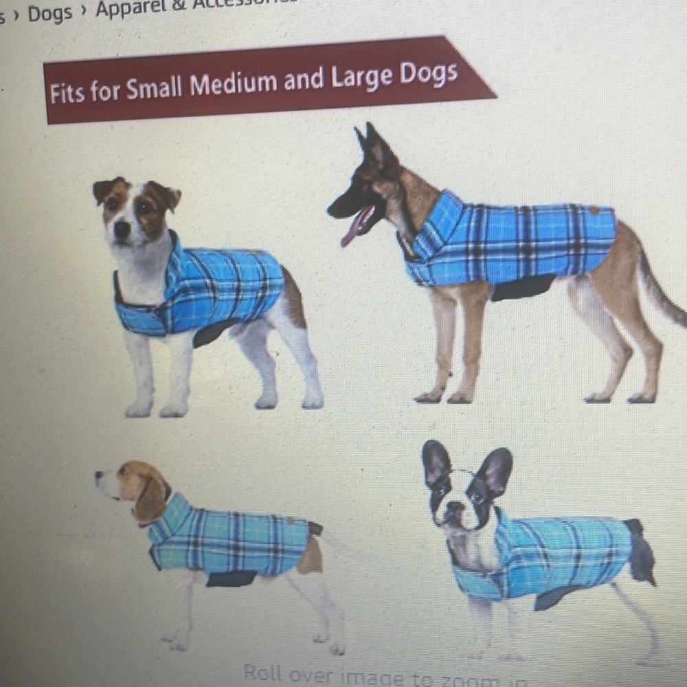 Kuoser Dog Reversible British Style Blue Plaid Winter Coat Jacket NWT